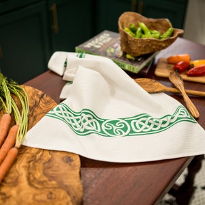 Irish Kitchen Tea Towel - Ireland Decor - Green Celtic Knot - Luxury Jacquard 100% Cotton Tea Towels - Celtic Irish Design Gift