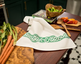 Irish Kitchen Tea Towel - Ireland Decor - Green Celtic Knot - Luxury Jacquard 100% Cotton Tea Towels - Celtic Irish Design Gift