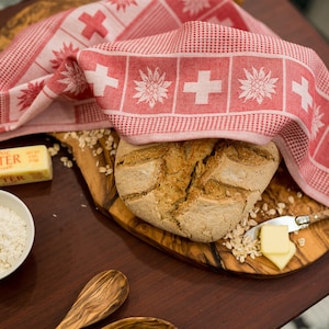 Swiss Motif Edelweiss Jacquard Kitchen Tea Towel  Swiss Motif Decor  Cotton Dish Cloth  Suisse Alps Kitchen Art  Swiss Flag  European Decor
