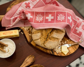 Swiss Cross Edelweiss Jacquard Kitchen Tea Towel  Swiss Cross Decor  Cotton Dish Cloth  Suisse Alps Kitchen Art  Swiss Flag  European Decor