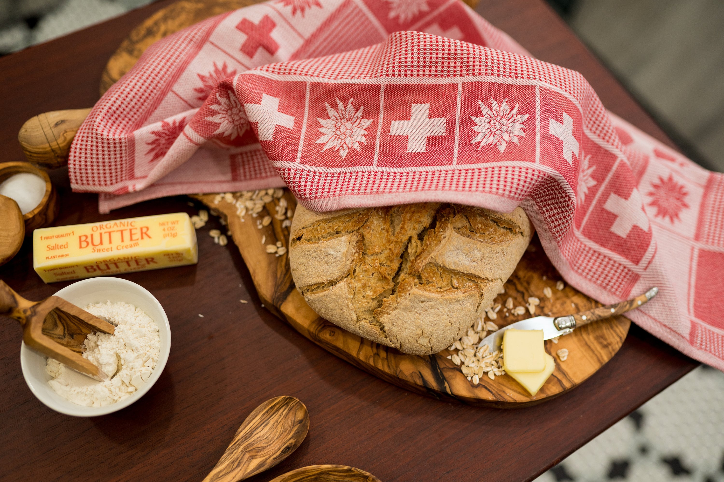 Swiss Motif Edelweiss Jacquard Kitchen Tea Towel  Swiss Motif Decor  Cotton Dish Cloth  Suisse Alps Kitchen Art  Swiss Flag  European Decor
