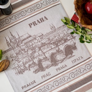Prague Jacquard Tea Towel - Best Cotton Kitchen Linens - Praha Charles Bridge Europe Castle Czech European Tapestry - Czech Republic