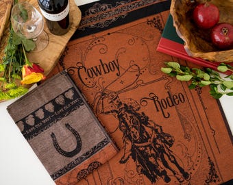 Cowboy Rodeo Jacquard Tea Towel Set | Western Kitchen Decor