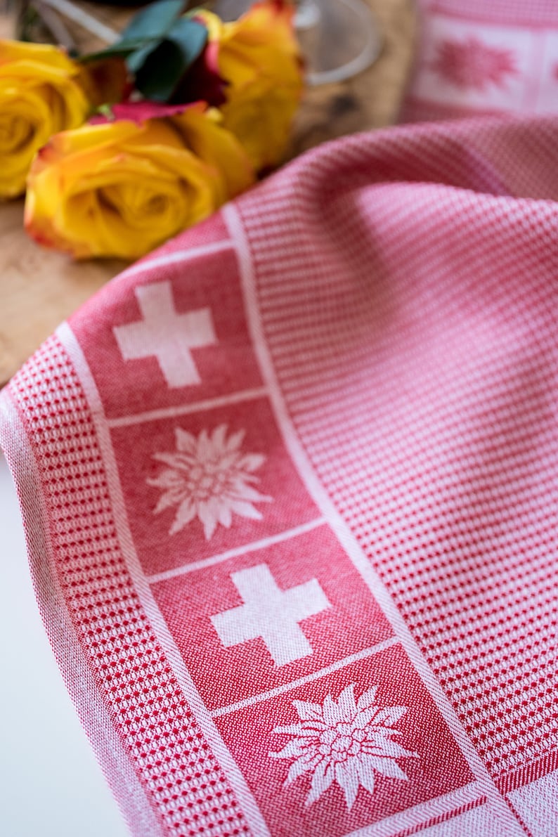 Swiss Cross Edelweiss Jacquard Kitchen Tea Towel Swiss Cross Etsy