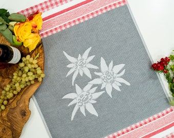 Edelweiss Woven Jacquard Tea Towel Luxury Kitchen Towels Switzerland Gift European Swiss Alps Alpine National Flower Austria Sound of Music