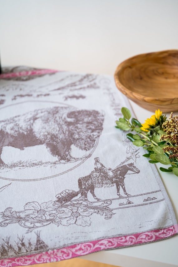 Bison Jacquard Woven Table Linens Buffalo Tapestry Native American and Indian History Horse Lover Yellowstone Wyoming Kitchen Decor Etsy Canada