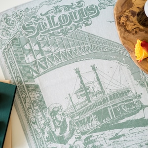 St Louis Jacquard Tea Towel - Kitchen Luxury Towel - Gift for the History Lover - Eads Bridge Riverboat Missouri - Mountain Man