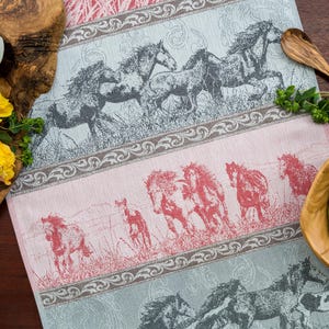 Mustang Kitchen Tea Towel, Luxury Jacquard Horse High Quality Linens, Horse Lover Gift, Cowboy Western Home Decor, Horse Lover Gift