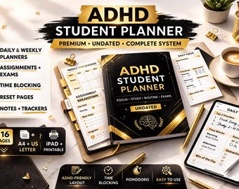 ADHD Student Planner | Undated Daily, Weekly, Time Blocking (Digital Download)