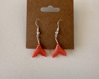 pink/coral resin mermaid fins dangle earrings! Handmade by me :)