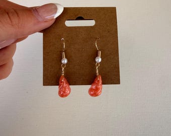 pink/coral resin shell dangle earrings with pearl! Handmade by me :)