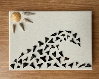 Shark tooth wave with shell sun canvas design, found and made by me!