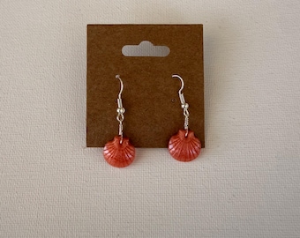 pink/coral resin shell dangle earrings! Handmade by me :)