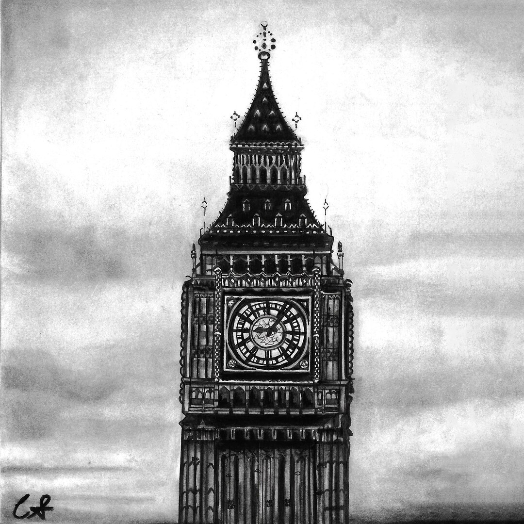 Big Ben London Fine Art Print – Charcoal Drawing Reproduction ...