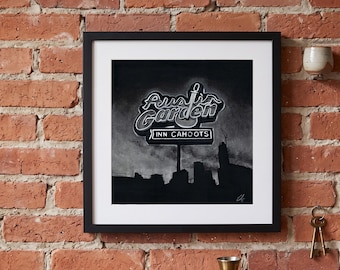 Austin Texas kunst aan de muur | Austin Garden & Inn Cahoot-print | Oriëntatiepunt kunst Oost-Austin | Austin-cadeau