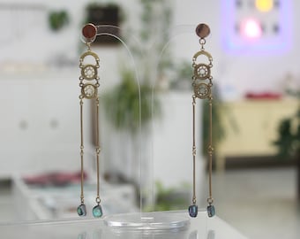 Mystic Bellatrix / Statement Earrings / Bohemian / Abalone / Pearl / Long Earrings /