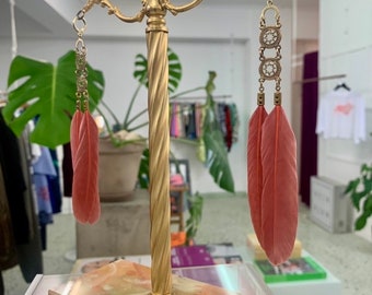 Bellatrix Feather Earrings / Statement Earrings / Bohemian / Gemstone / Long Earrings /