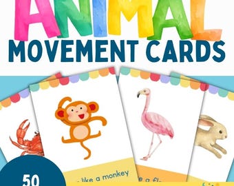 Druckbare Tierbewegungskarten für Kinder | Brain Break Karten für Homeschool | Lustiges Bewegungsspiel für Kinder