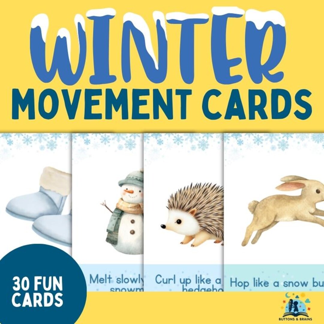 Printable Winter Movement Cards for Kids | Brain Break Cards | Indoor ...