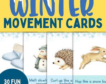 Tarjetas imprimibles de movimiento invernal para niños / Tarjetas para actividades de descanso mental / Diversión en interiores