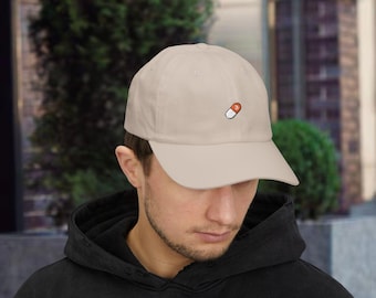 Orange Bitcoin Pill Embroidered Dad Cap