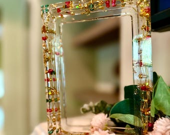Year-Round Fun Christmas Lights Resin Picture Frame | Handmade Home Decor | 4x6 Frame
