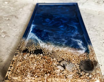 Ocean Resin Vanity Tray: Coastal Decor with Authentic Texas Shells