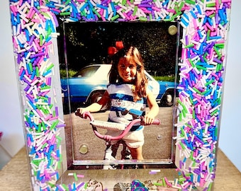 Confetti Sprinkle Photo Frame with Magnets, Glass | Fun Resin Picture Frame 4x6