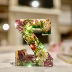 Large 6" Standing Letter with Personalized Inclusions | Custom Resin Time Capsule Gift with Lights