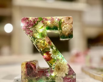 Large 6" Standing Letter with Personalized Inclusions | Custom Resin Time Capsule Gift with Lights