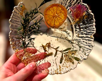 Floral Resin Scalloped Plate: Victorian Jewelry Dish, Preserved Flower Dessert Plate