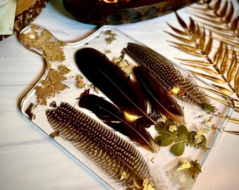 Autumn Resin Serving Board | Fall Foliage Charcuterie Paddle | Unique Hostess Gift