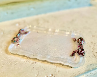 Custom Bow Vanity Tray - Bespoke Recycled Glass or Pink Icing Bows - Handcrafted Decorative Trinket Dish - Choose Your Own Colors