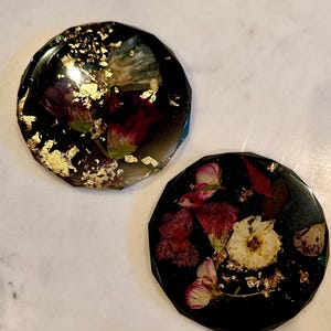 Black & Gold Floral Resin Diamond-Cut Coasters | Elegant Coaster Set