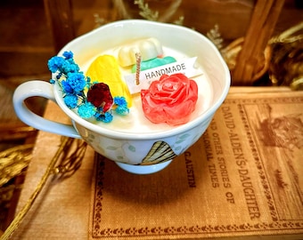 Whimsical Tea Party Soy Candle | Vintage Butterfly Teacup | Rose & Lemon