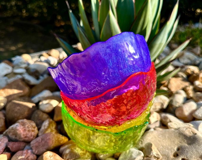 Featured listing image: Rainbow Resin Catchall Bowl: Colorful Coffee Table Decor, Personalized Option