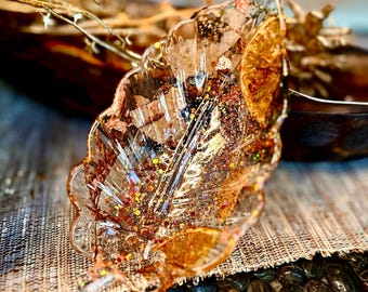 Festive Fall Leaf Trinket Dish - Resin Autumn Decor, Preserved Dried Flower & Orange Peel Catch-All