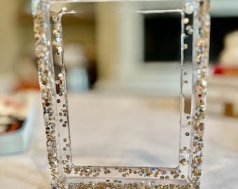 2026 Shimmering Photo Frame 5x7, 4x6 Sizes | Gold & Silver Resin Rhinestone Frame Open Back | Celebration Glam Gift for 2026
