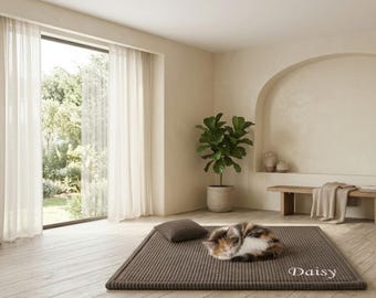 Spersonalizowany, wyściełany kocyk dla zwierząt z poduszką | Mata dla kota i psa z imieniem