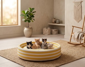 Cama redonda para perros / Cojín acogedor para gatos / Alfombra resistente de algodón de pato para mascotas / Tumbona suave para cachorros / Cama lavable para mascotas