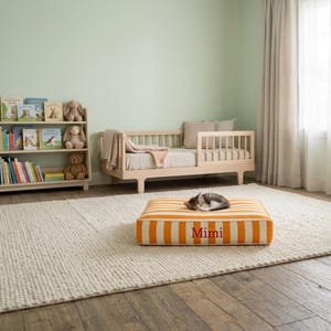 Cuccia a righe per animali domestici con nome personalizzato / Materasso moderno per cani / Cuscino lavabile per gatti da interno / Decorazione nautica per animali domestici / Taglie dalla S alla XXL