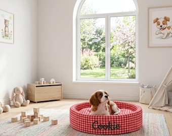 Cama cálida a cuadros para cachorros / Cojín redondo a cuadros para gatos / Nido suave de tartán para mascotas / Tumbona lavable para perros / Muebles coloridos para mascotas