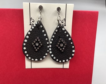 Wood tear drop shape earrings, 2” in length