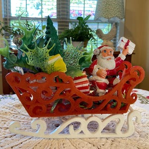 Vintage Flocked Santa Sleigh With Santa and presents, Collecting Vintage Christmas