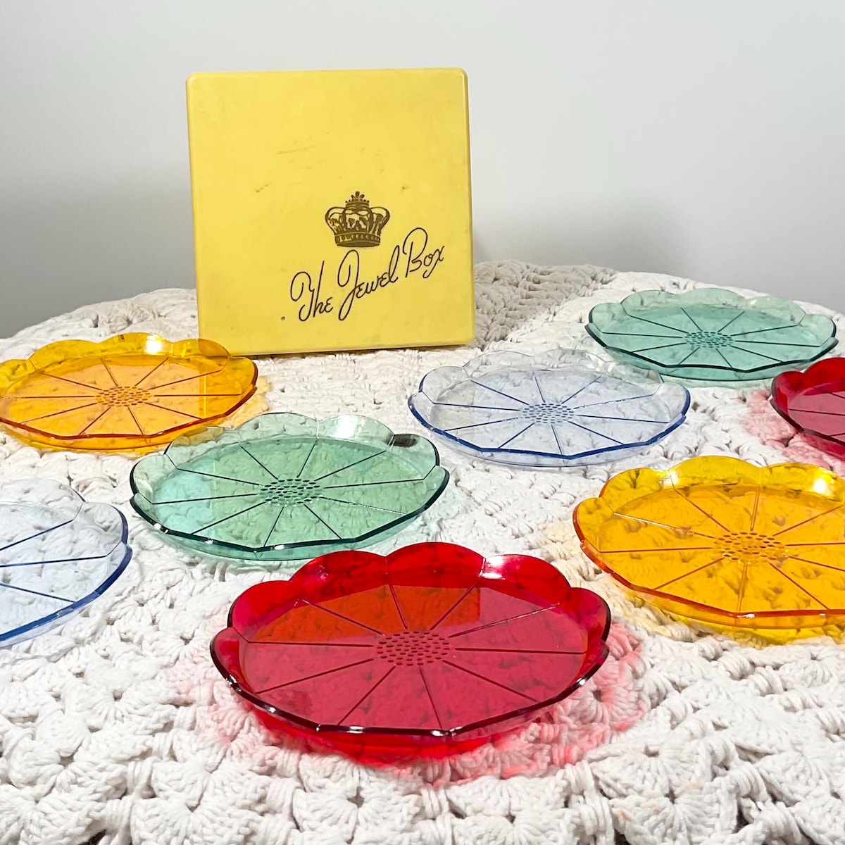 Vintage “the Jewel Box” Coaster Set, Mid Century Modern Coaster Set, Brilliant Colored Coaster Set - Etsy