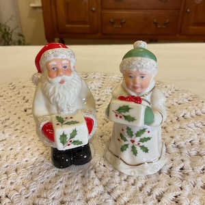 vintage Lenox Mr Mrs Claus Salt and Pepper Shakers, Like New Lenox, Salt Pepoer Shaker Collectors