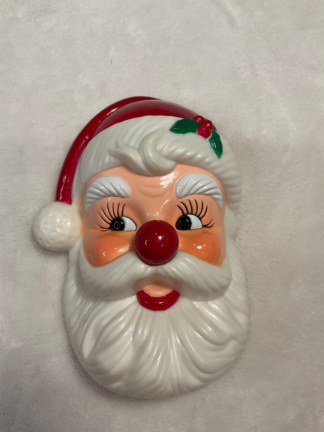 Vintage Jolly Santa Face Wall Hanging Turn Nose Music Playing Etsy