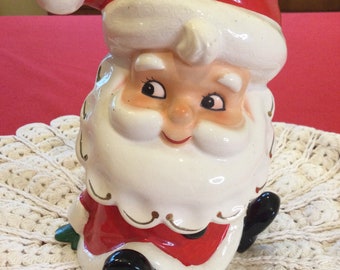 Jardinière Père Noël vintage : porte-cannes en bonbon en céramique Parme Japon