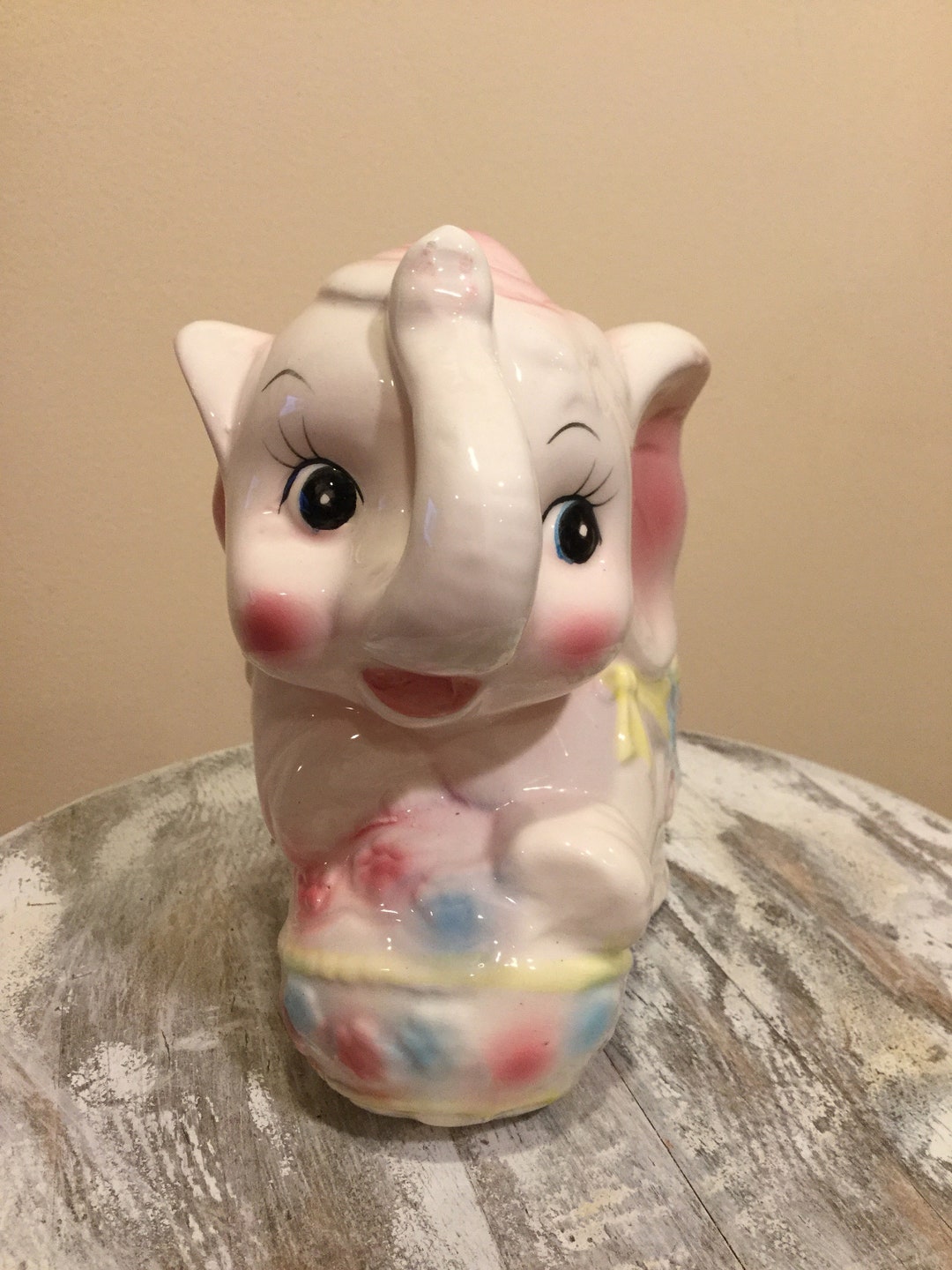 Vintage Ceramic Baby Elephant Planter Soft Pastel Baby Etsy