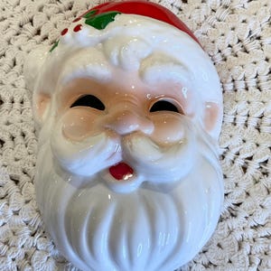 Vintage 1980’s Santa Claus Ceramic Face Mask Wall Hanging, Collecting Vintage Christmas, Santa Claus Love